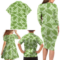 Green Hawaii Kalo Palaka Motifs Family Matching Long Sleeve Bodycon Dress and Hawaiian Shirt Hawaiian Taro Leaves Elegant Vibes - Polynesian Pride