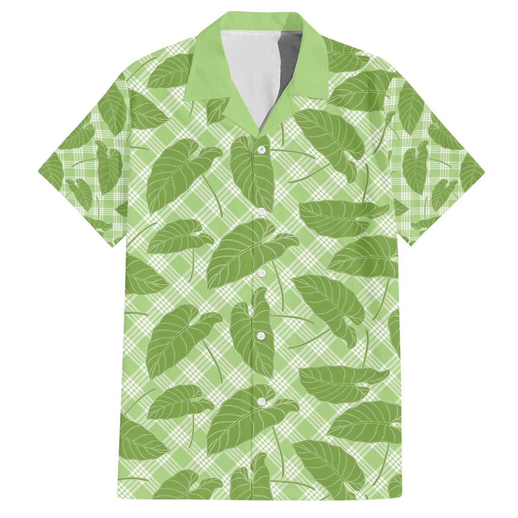 Green Hawaii Kalo Palaka Motifs Family Matching Long Sleeve Bodycon Dress and Hawaiian Shirt Hawaiian Taro Leaves Elegant Vibes - Polynesian Pride