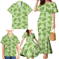 Green Hawaii Kalo Palaka Motifs Family Matching Mermaid Dress and Hawaiian Shirt Hawaiian Taro Leaves Elegant Vibes - Polynesian Pride
