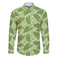 Green Hawaii Kalo Palaka Motifs Family Matching Off The Shoulder Long Sleeve Dress and Hawaiian Shirt Hawaiian Taro Leaves Elegant Vibes - Polynesian Pride