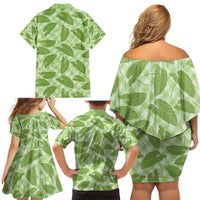 Green Hawaii Kalo Palaka Motifs Family Matching Off Shoulder Short Dress and Hawaiian Shirt Hawaiian Taro Leaves Elegant Vibes - Polynesian Pride