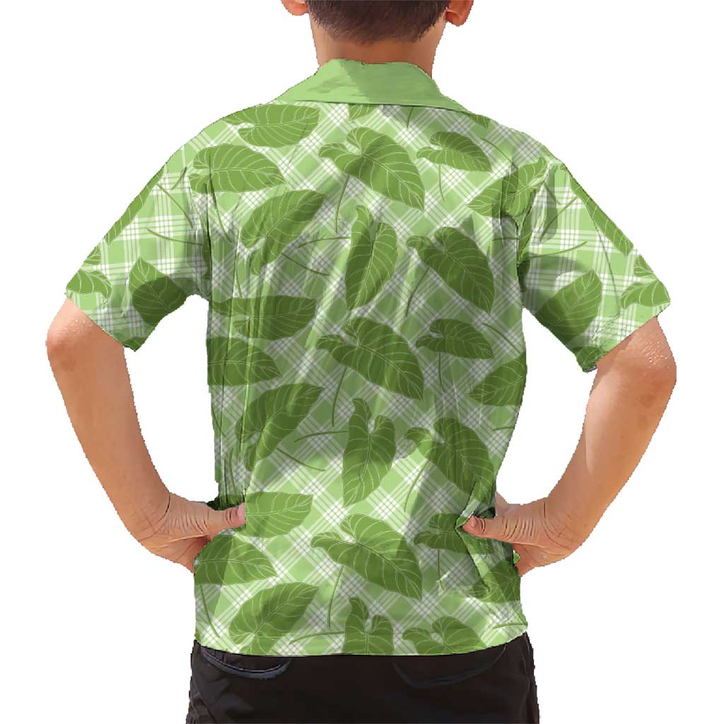 Green Hawaii Kalo Palaka Motifs Family Matching Puletasi and Hawaiian Shirt Hawaiian Taro Leaves Elegant Vibes - Polynesian Pride