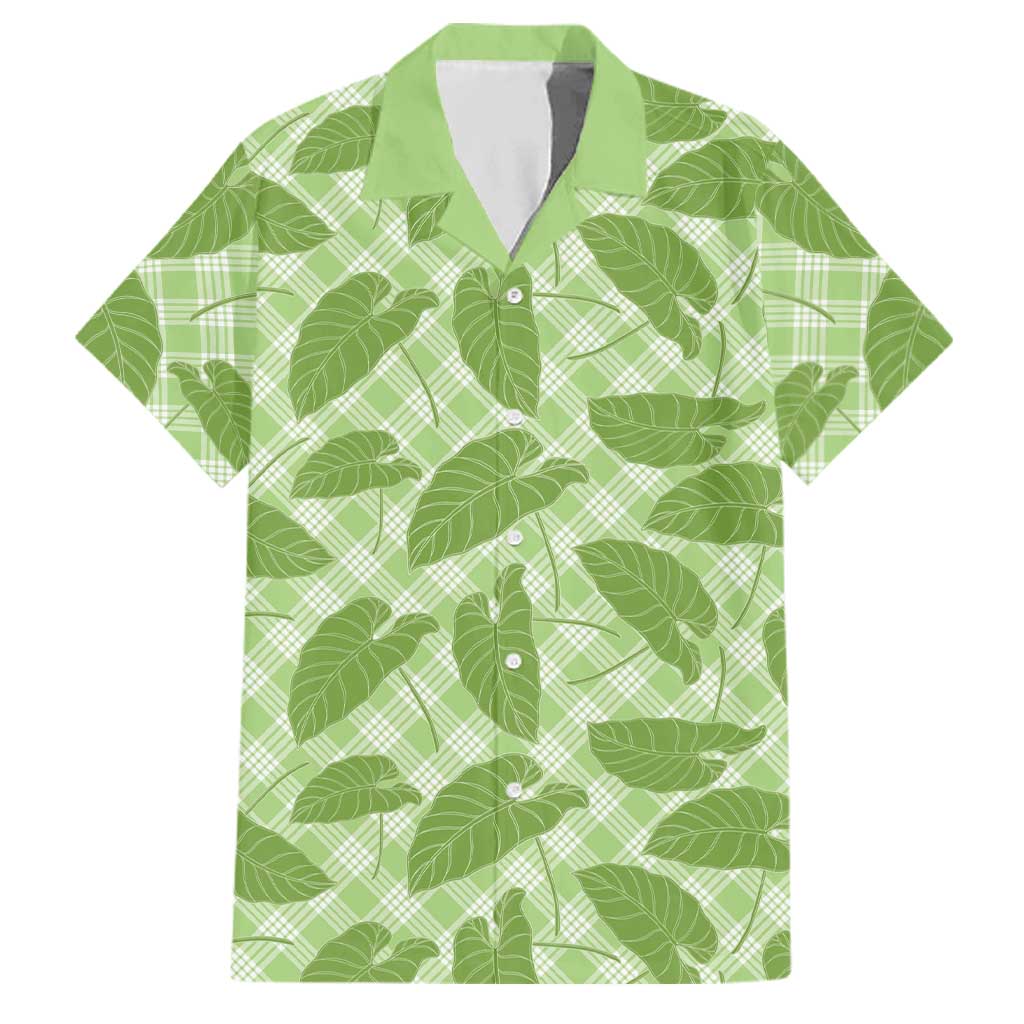 Green Hawaii Kalo Palaka Motifs Family Matching Puletasi and Hawaiian Shirt Hawaiian Taro Leaves Elegant Vibes - Polynesian Pride