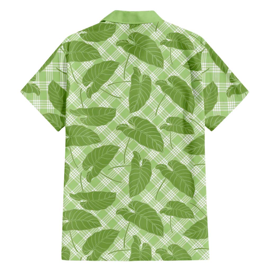 Green Hawaii Kalo Palaka Motifs Family Matching Puletasi and Hawaiian Shirt Hawaiian Taro Leaves Elegant Vibes - Polynesian Pride