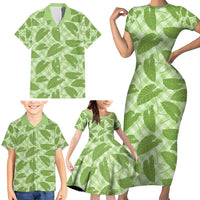 Green Hawaii Kalo Palaka Motifs Family Matching Short Sleeve Bodycon Dress and Hawaiian Shirt Hawaiian Taro Leaves Elegant Vibes - Polynesian Pride