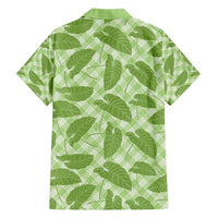 Green Hawaii Kalo Palaka Motifs Family Matching Short Sleeve Bodycon Dress and Hawaiian Shirt Hawaiian Taro Leaves Elegant Vibes - Polynesian Pride