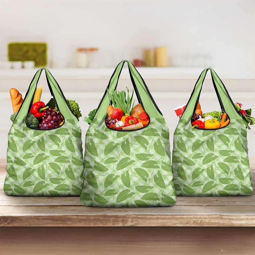 Green Hawaii Kalo Palaka Motifs Grocery Bag Hawaiian Taro Leaves Elegant Vibes - Polynesian Pride