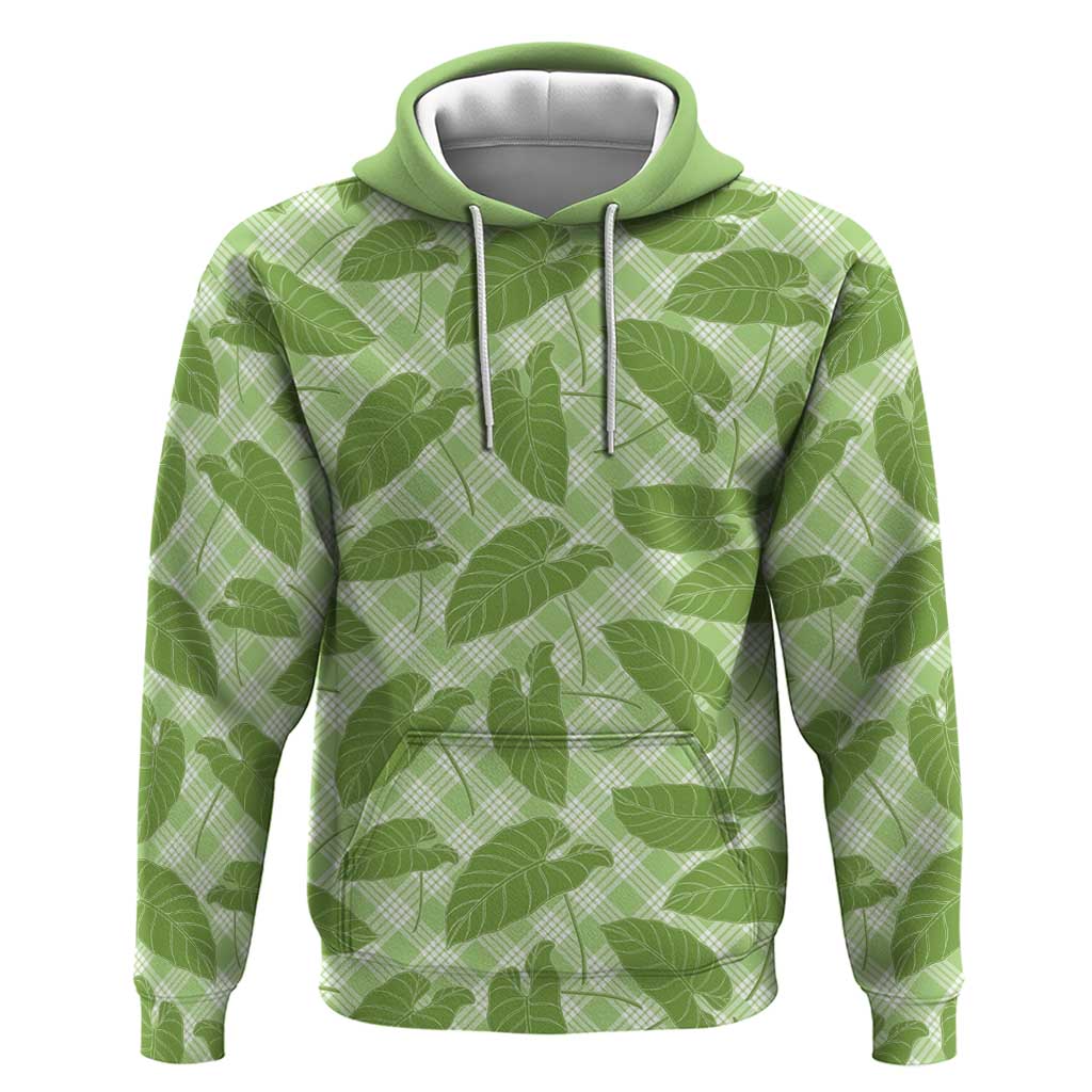 Green Hawaii Kalo Palaka Motifs Hoodie Hawaiian Taro Leaves Elegant Vibes - Polynesian Pride