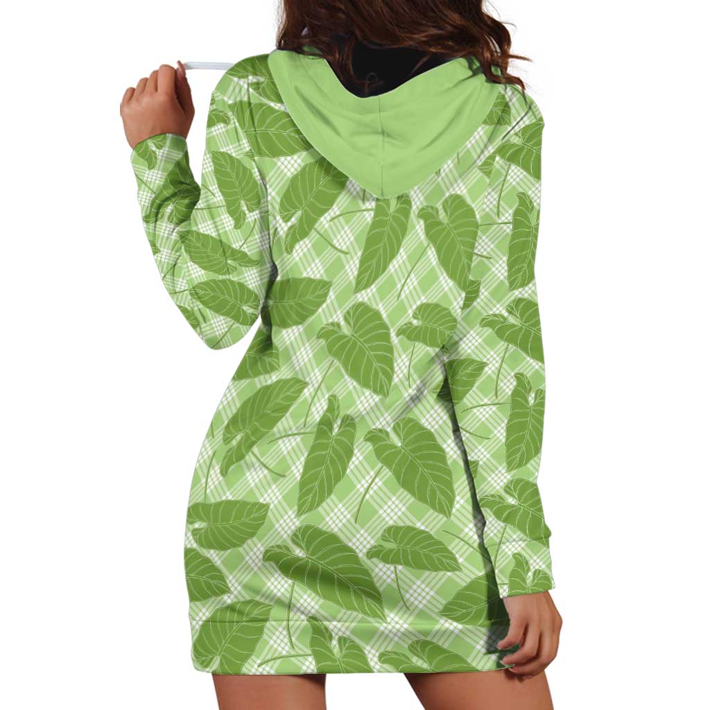 Green Hawaii Kalo Palaka Motifs Hoodie Dress Hawaiian Taro Leaves Elegant Vibes - Polynesian Pride