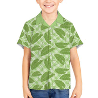 Green Hawaii Kalo Palaka Motifs Kid Hawaiian Shirt Hawaiian Taro Leaves Elegant Vibes - Polynesian Pride
