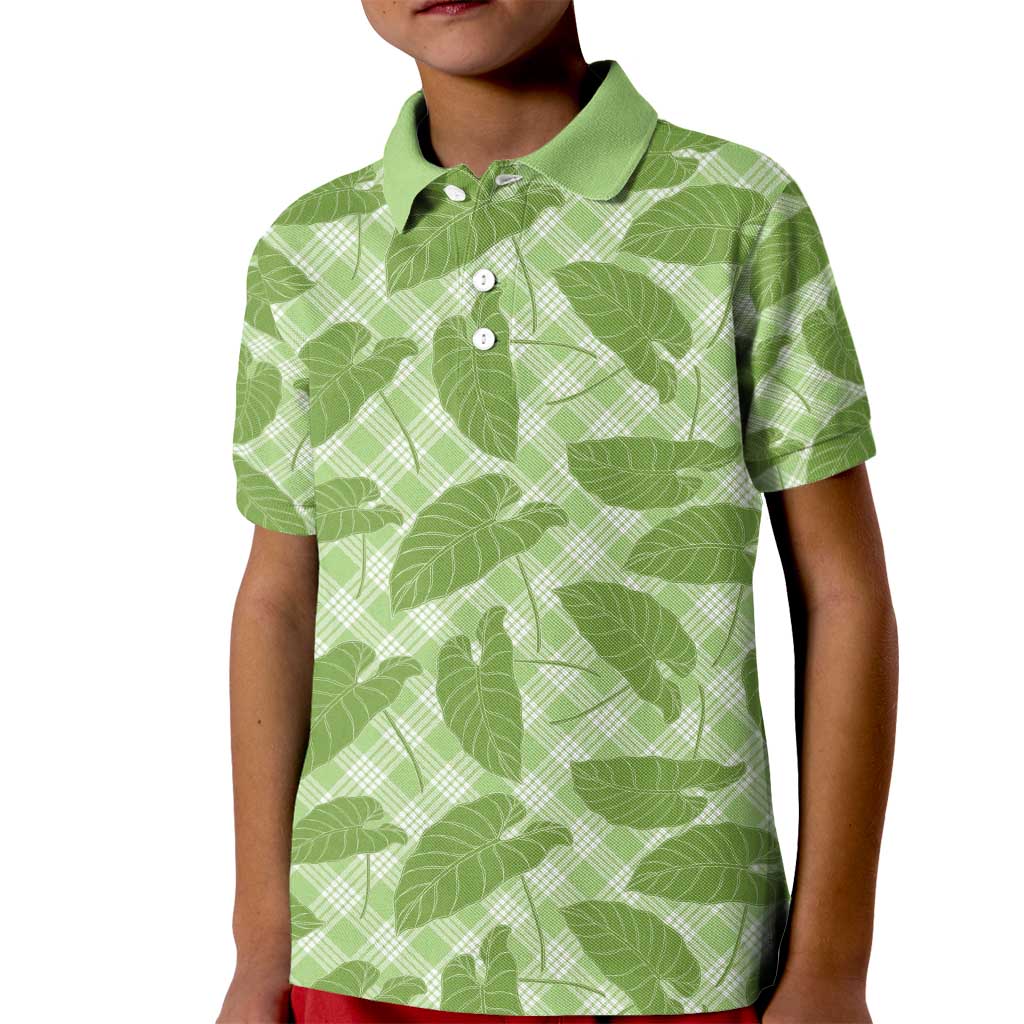 Green Hawaii Kalo Palaka Motifs Kid Polo Shirt Hawaiian Taro Leaves Elegant Vibes - Polynesian Pride