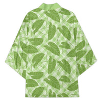 Green Hawaii Kalo Palaka Motifs Kimono Hawaiian Taro Leaves Elegant Vibes - Polynesian Pride
