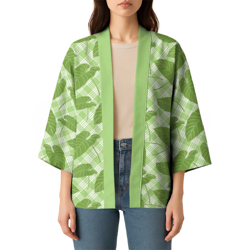 Green Hawaii Kalo Palaka Motifs Kimono Hawaiian Taro Leaves Elegant Vibes - Polynesian Pride