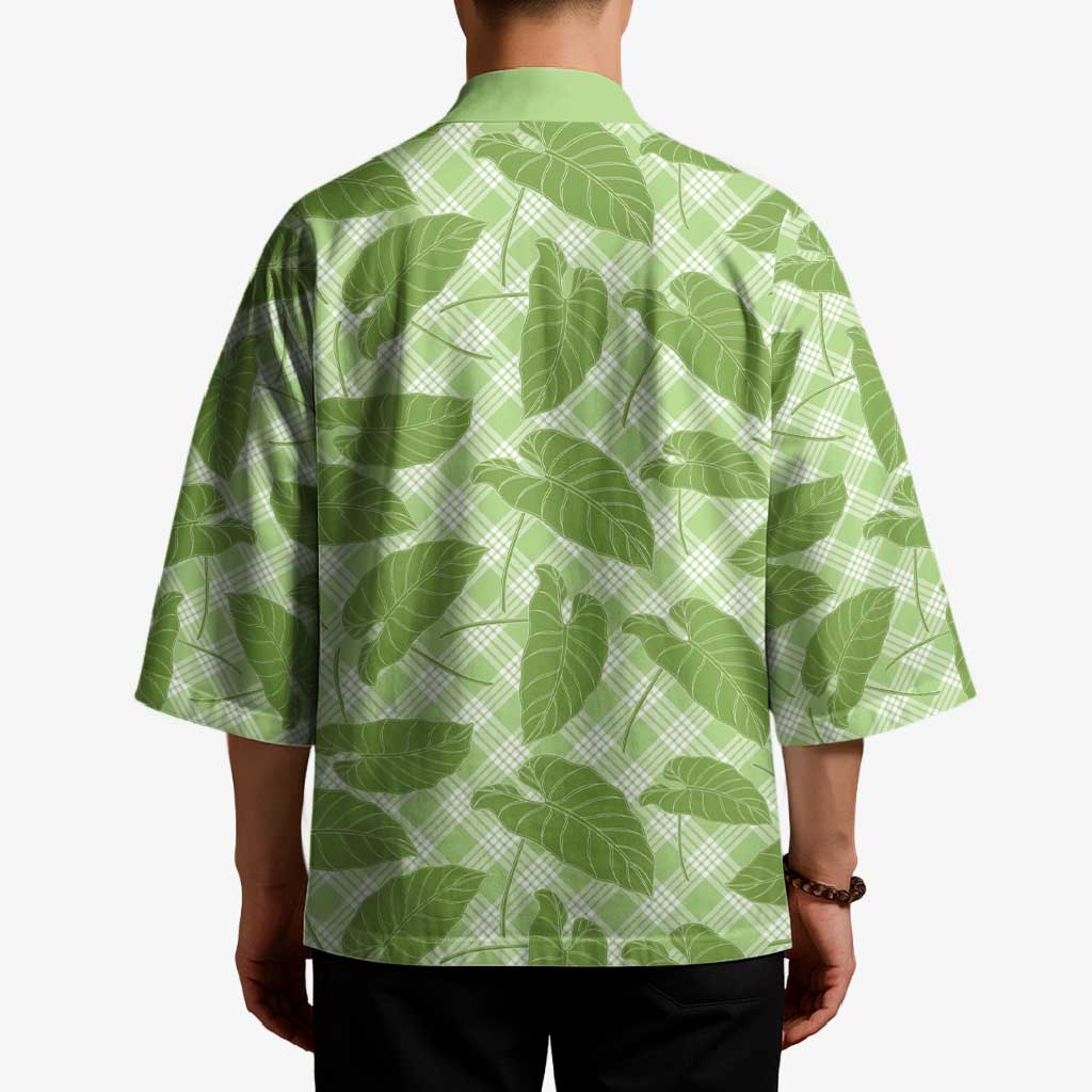 Green Hawaii Kalo Palaka Motifs Kimono Hawaiian Taro Leaves Elegant Vibes - Polynesian Pride
