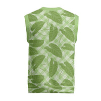 Green Hawaii Kalo Palaka Motifs Christmas Knitted V-Neck Vest Hawaiian Taro Leaves Elegant Vibes - Polynesian Pride