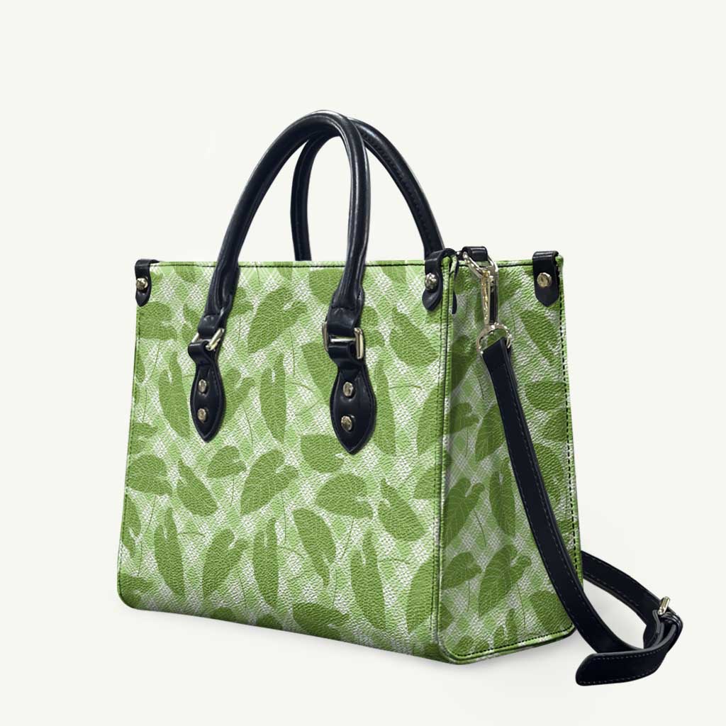 Green Hawaii Kalo Palaka Motifs Leather Bag Hawaiian Taro Leaves Elegant Vibes LT14 Green - Polynesian Pride