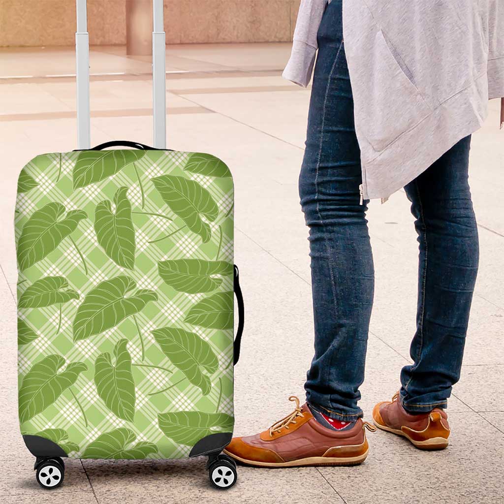 Green Hawaii Kalo Palaka Motifs Luggage Cover Hawaiian Taro Leaves Elegant Vibes - Polynesian Pride