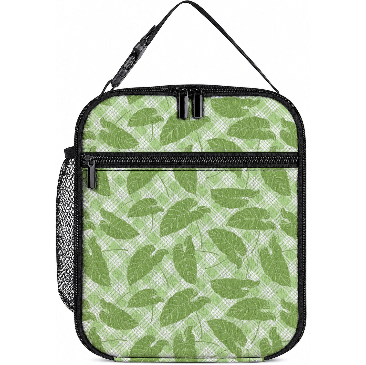Green Hawaii Kalo Palaka Motifs Lunch Bag Hawaiian Taro Leaves Elegant Vibes