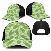 Green Hawaii Kalo Palaka Motifs Mesh Trucker Cap Hawaiian Taro Leaves Elegant Vibes