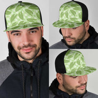 Green Hawaii Kalo Palaka Motifs Mesh Trucker Cap Hawaiian Taro Leaves Elegant Vibes