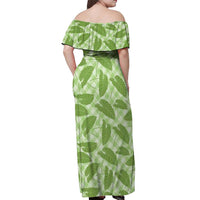 Green Hawaii Kalo Palaka Motifs Off Shoulder Maxi Dress Hawaiian Taro Leaves Elegant Vibes - Polynesian Pride