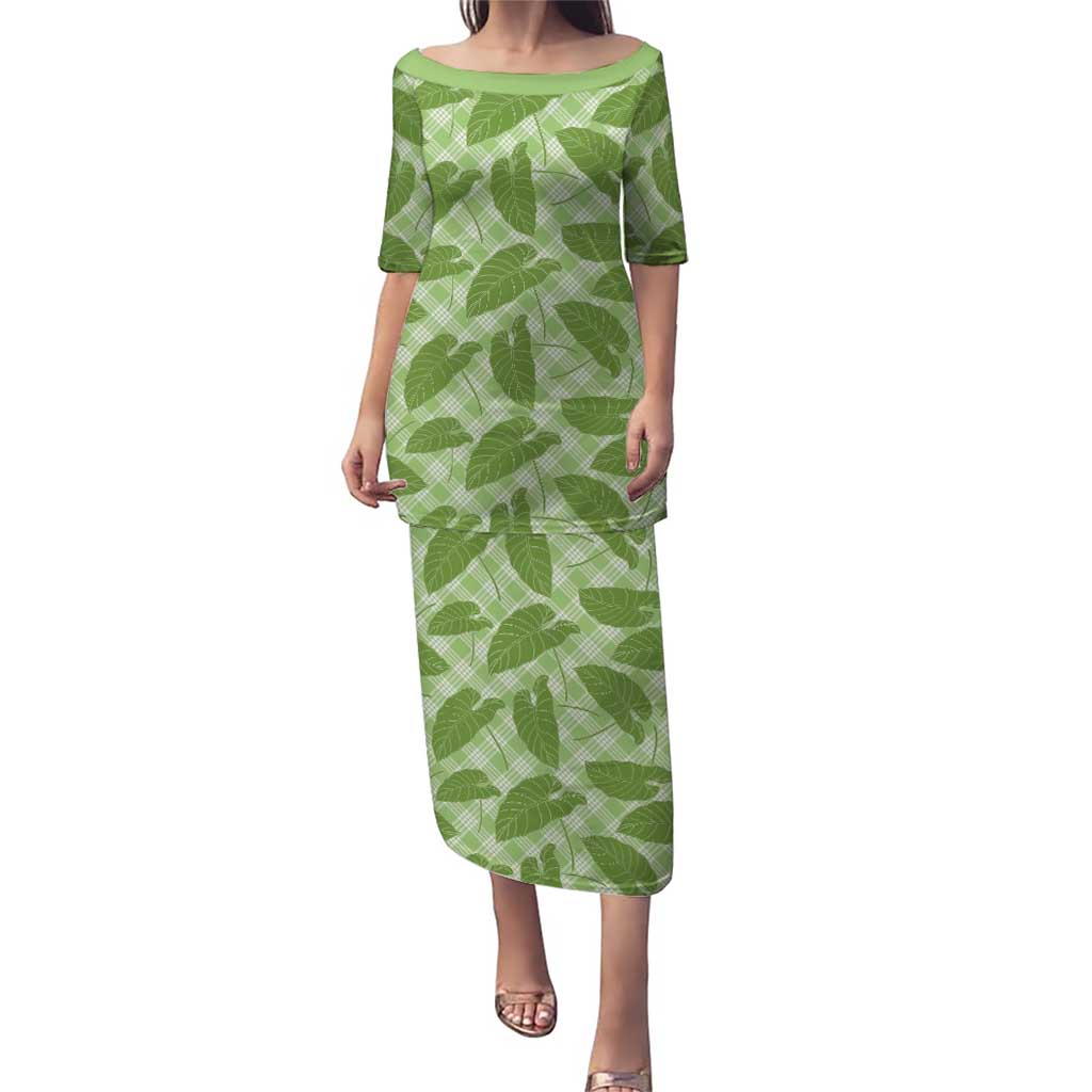 Green Hawaii Kalo Palaka Motifs Puletasi Hawaiian Taro Leaves Elegant Vibes - Polynesian Pride
