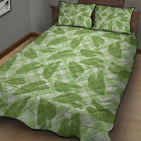 Green Hawaii Kalo Palaka Motifs Quilt Bed Set Hawaiian Taro Leaves Elegant Vibes - Polynesian Pride