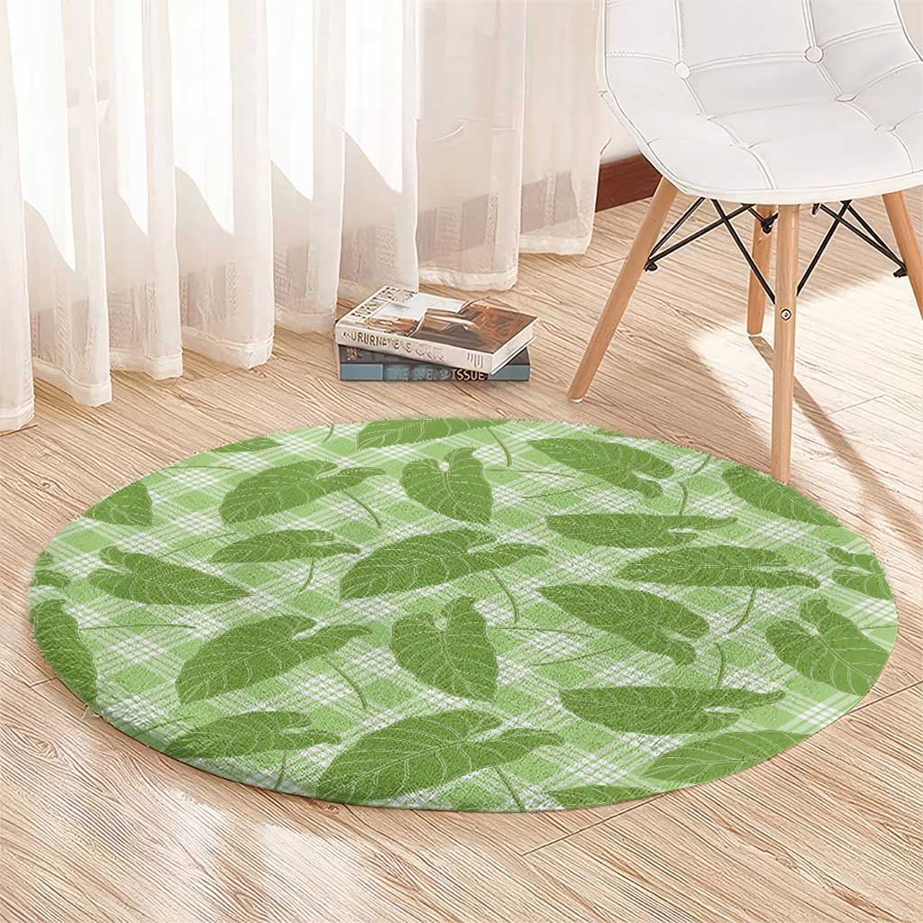 Green Hawaii Kalo Palaka Motifs Round Carpet Hawaiian Taro Leaves Elegant Vibes - Polynesian Pride