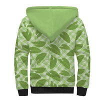 Green Hawaii Kalo Palaka Motifs Sherpa Hoodie Hawaiian Taro Leaves Elegant Vibes - Polynesian Pride