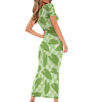 Green Hawaii Kalo Palaka Motifs Short Sleeve Bodycon Dress Hawaiian Taro Leaves Elegant Vibes - Polynesian Pride