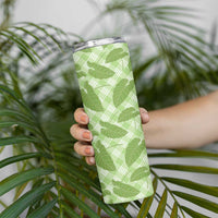 Green Hawaii Kalo Palaka Motifs Skinny Tumbler Hawaiian Taro Leaves Elegant Vibes - Polynesian Pride