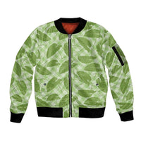 Green Hawaii Kalo Palaka Motifs Sleeve Zip Bomber Jacket Hawaiian Taro Leaves Elegant Vibes - Polynesian Pride