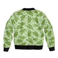 Green Hawaii Kalo Palaka Motifs Sleeve Zip Bomber Jacket Hawaiian Taro Leaves Elegant Vibes - Polynesian Pride
