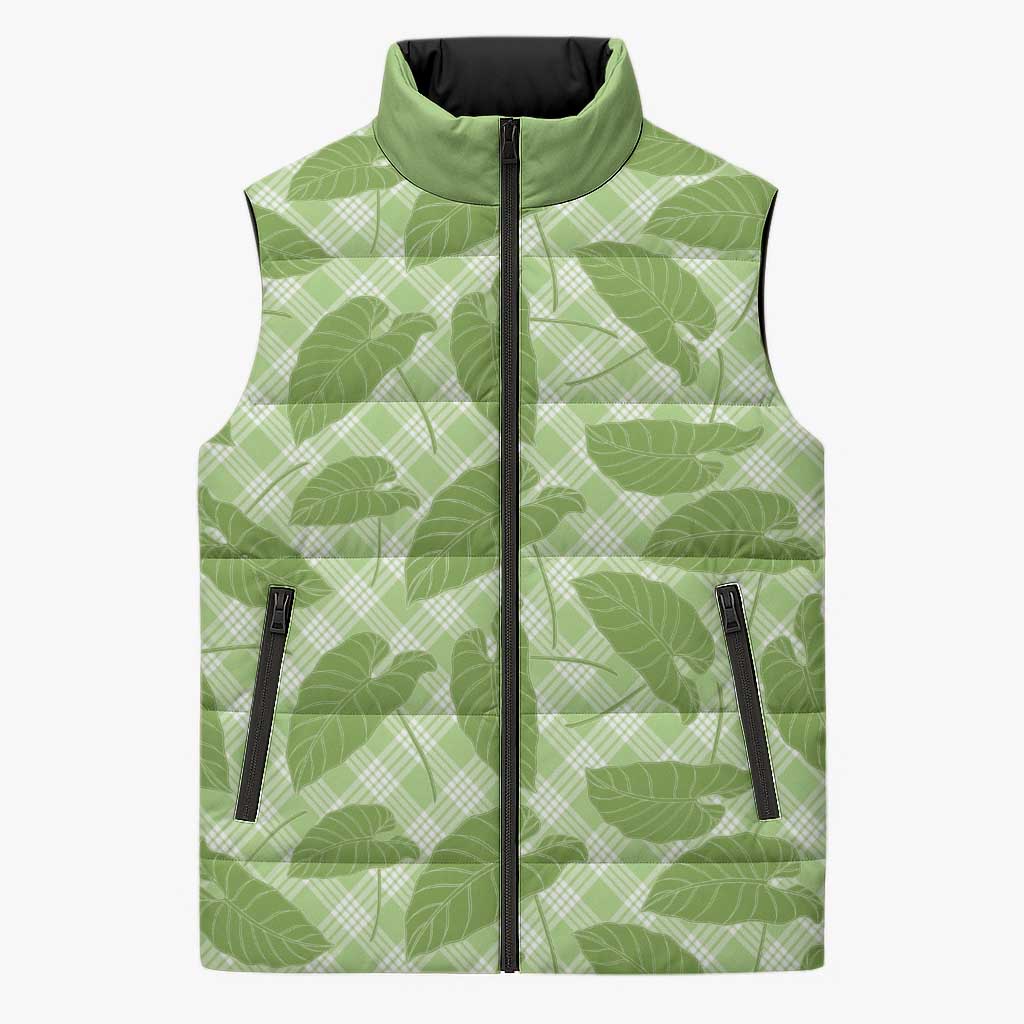 Green Hawaii Kalo Palaka Motifs Sleeveless Puffer Jacket Hawaiian Taro Leaves Elegant Vibes LT14 Unisex Green - Polynesian Pride
