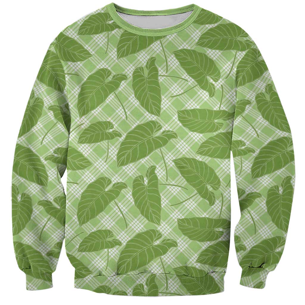 Green Hawaii Kalo Palaka Motifs Sweatshirt Hawaiian Taro Leaves Elegant Vibes LT14 Unisex Green - Polynesian Pride