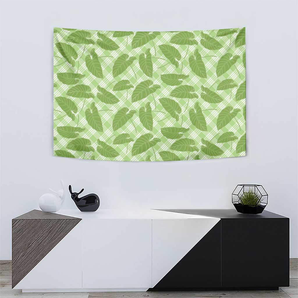 Green Hawaii Kalo Palaka Motifs Tapestry Hawaiian Taro Leaves Elegant Vibes - Polynesian Pride