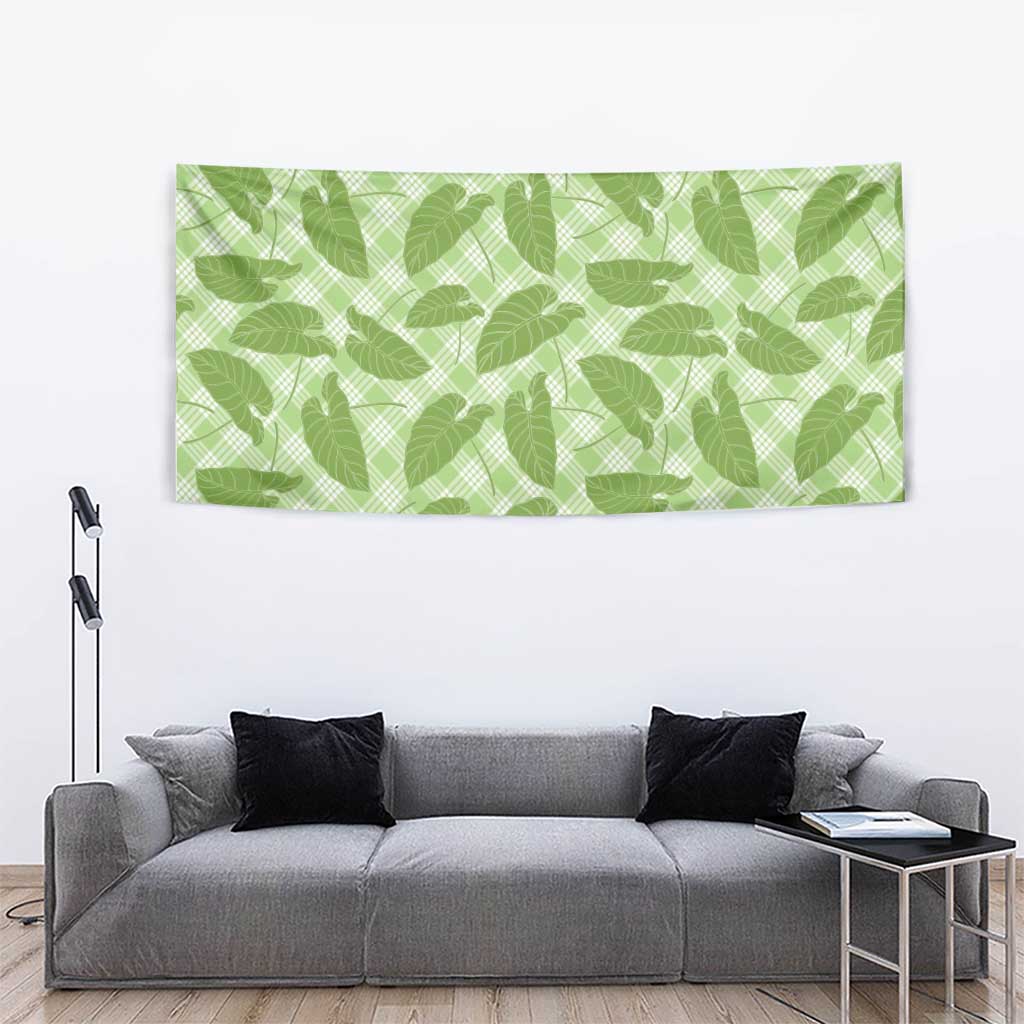 Green Hawaii Kalo Palaka Motifs Tapestry Hawaiian Taro Leaves Elegant Vibes - Polynesian Pride