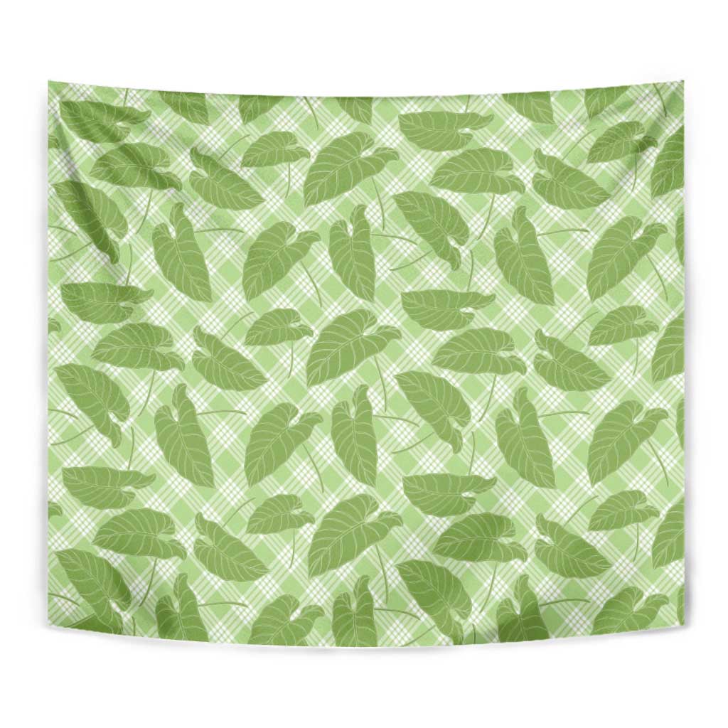 Green Hawaii Kalo Palaka Motifs Tapestry Hawaiian Taro Leaves Elegant Vibes - Polynesian Pride