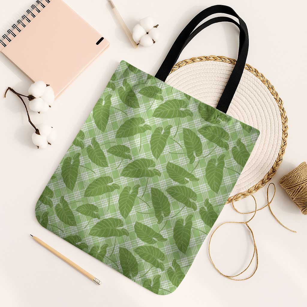 Green Hawaii Kalo Palaka Motifs Tote Bag Hawaiian Taro Leaves Elegant Vibes - Polynesian Pride