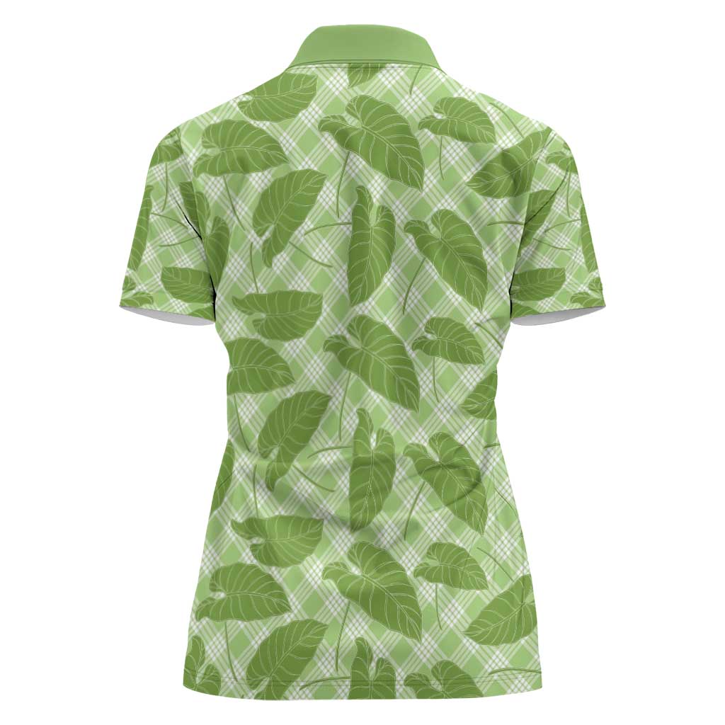 Green Hawaii Kalo Palaka Motifs Women Polo Shirt Hawaiian Taro Leaves Elegant Vibes - Polynesian Pride