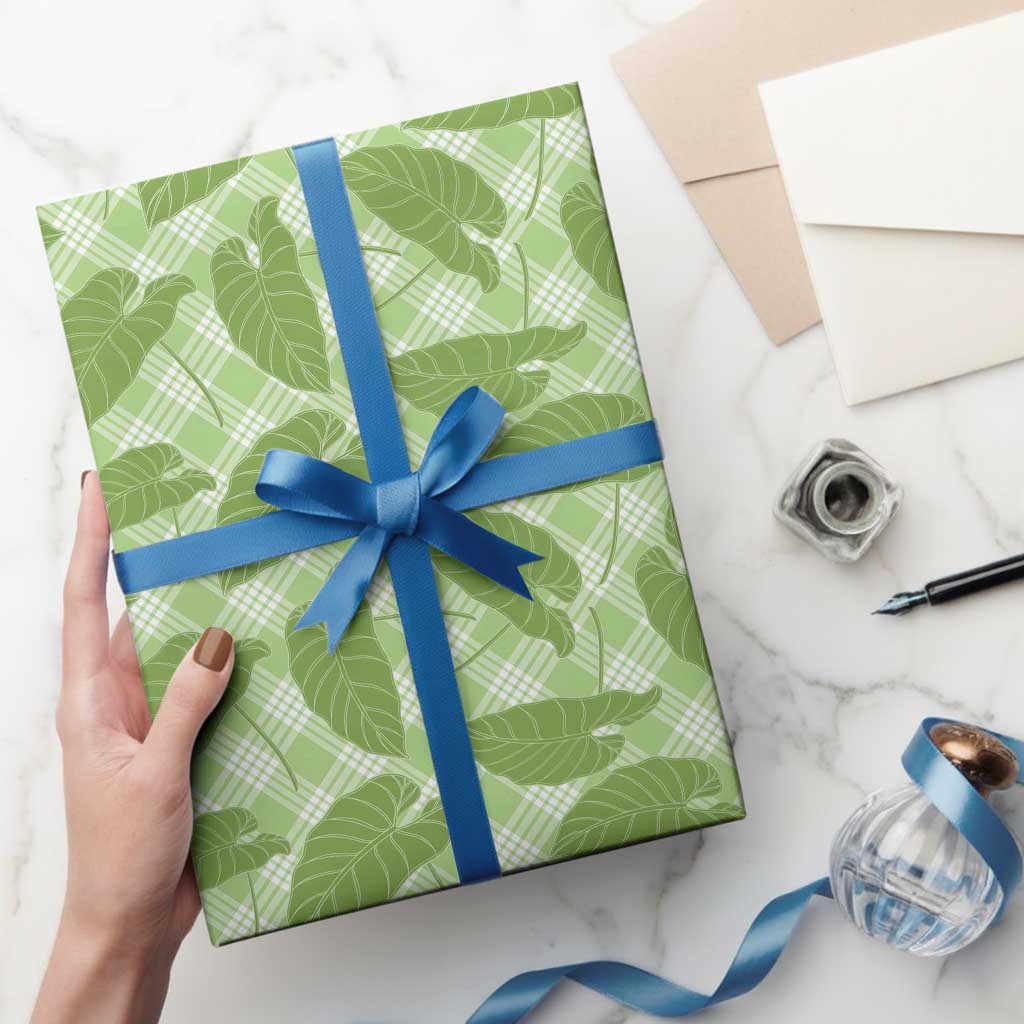 Green Hawaii Kalo Palaka Motifs Wrapping Paper Hawaiian Taro Leaves Elegant Vibes LT14 - Polynesian Pride