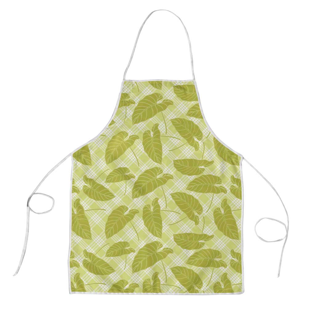 Lime Green Hawaii Kalo Palaka Motifs Apron Hawaiian Taro Leaves Elegant Vibes - Polynesian Pride