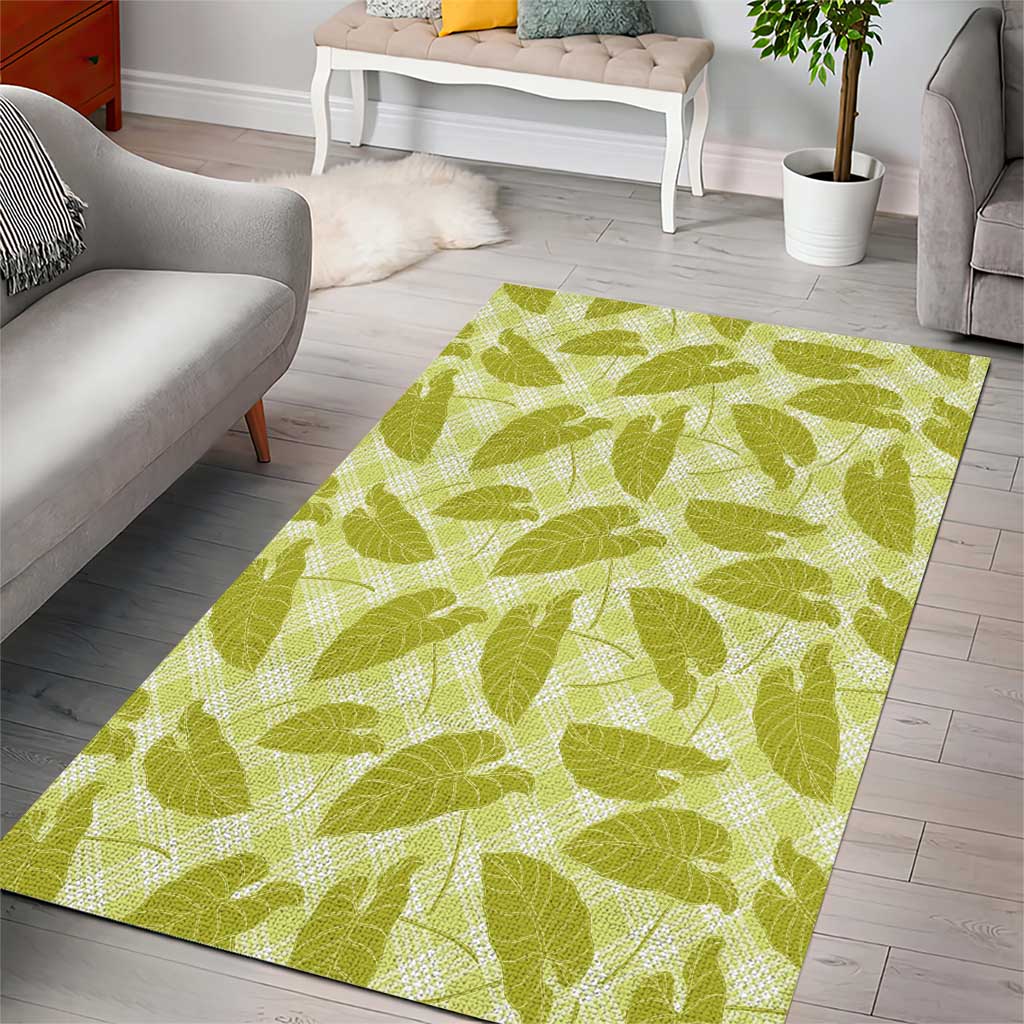 Lime Green Hawaii Kalo Palaka Motifs Area Rug Hawaiian Taro Leaves Elegant Vibes - Polynesian Pride