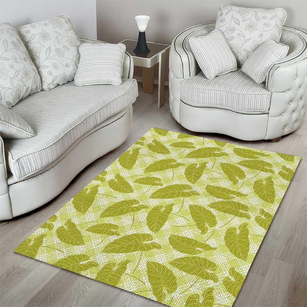 Lime Green Hawaii Kalo Palaka Motifs Area Rug Hawaiian Taro Leaves Elegant Vibes - Polynesian Pride