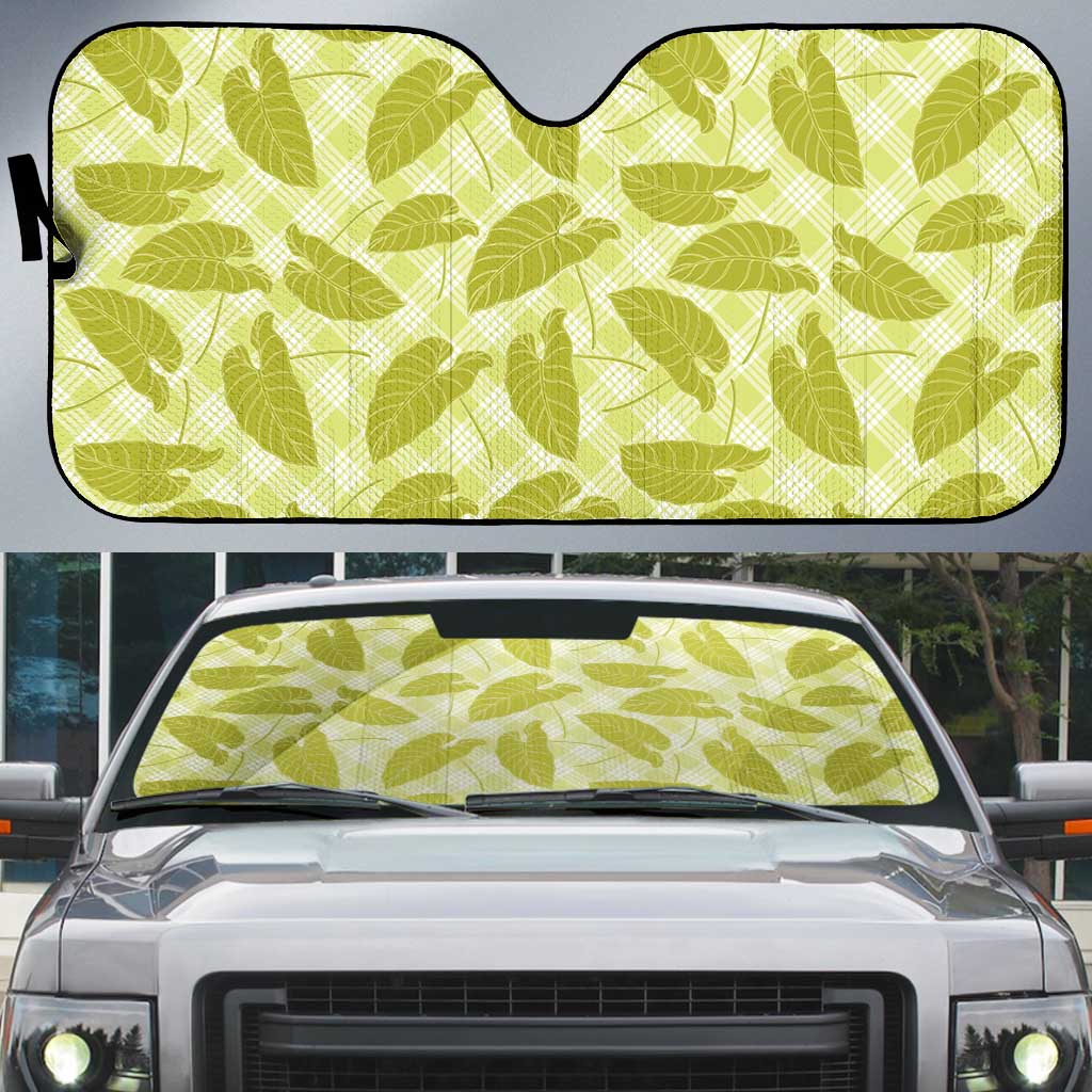 Lime Green Hawaii Kalo Palaka Motifs Auto Sun Shade Hawaiian Taro Leaves Elegant Vibes - Polynesian Pride