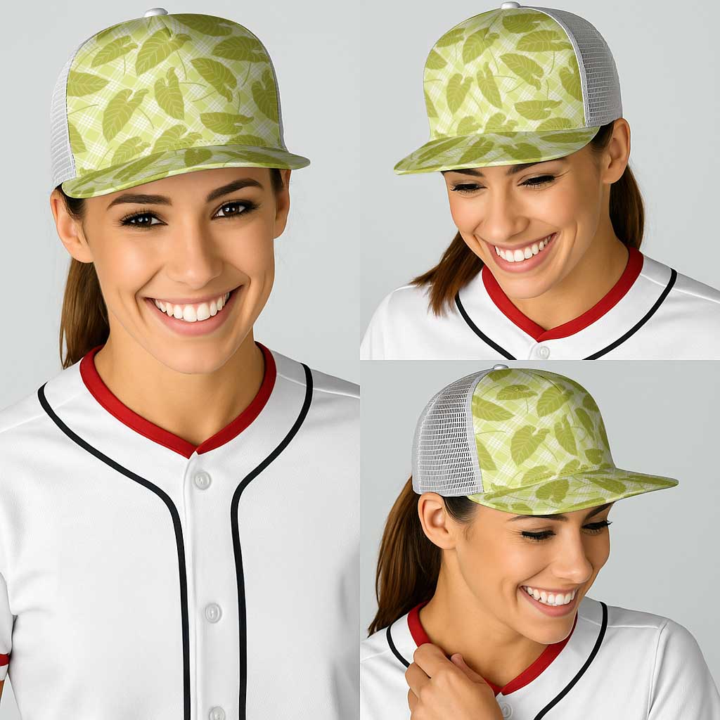 Lime Green Hawaii Kalo Palaka Motifs Baseball Net Cap Hawaiian Taro Leaves Elegant Vibes LT14 - Polynesian Pride
