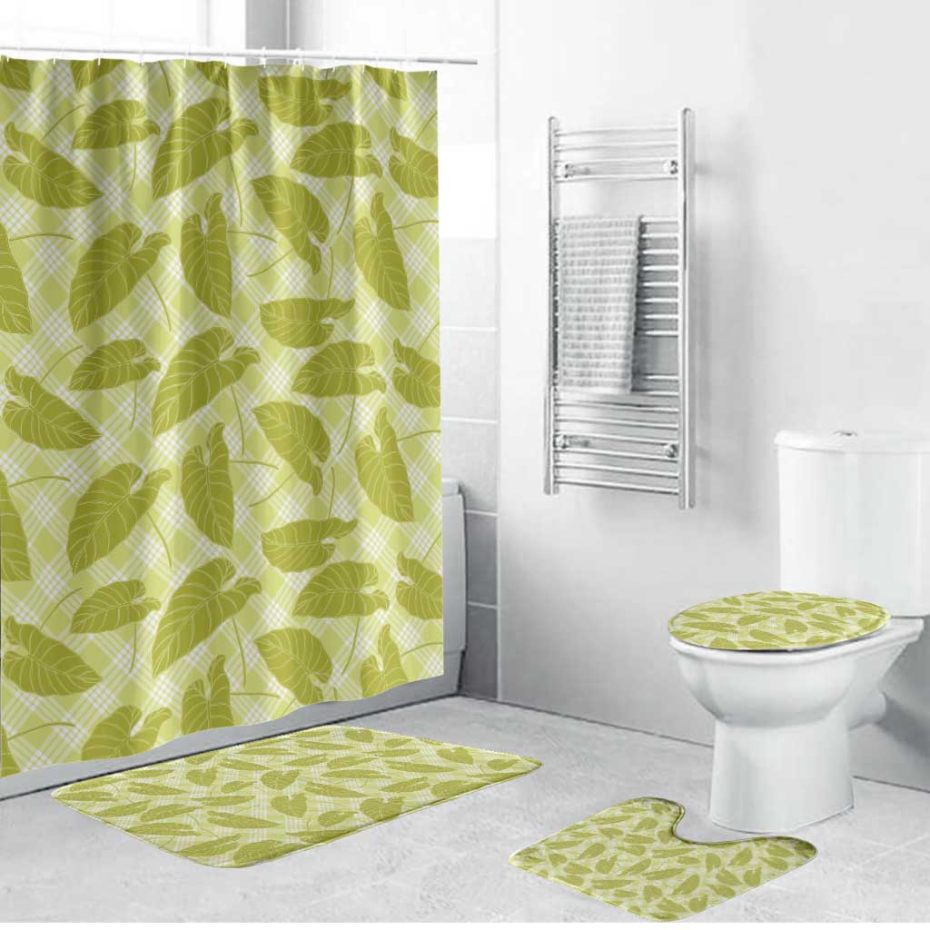 Lime Green Hawaii Kalo Palaka Motifs Bathroom Set Hawaiian Taro Leaves Elegant Vibes - Polynesian Pride