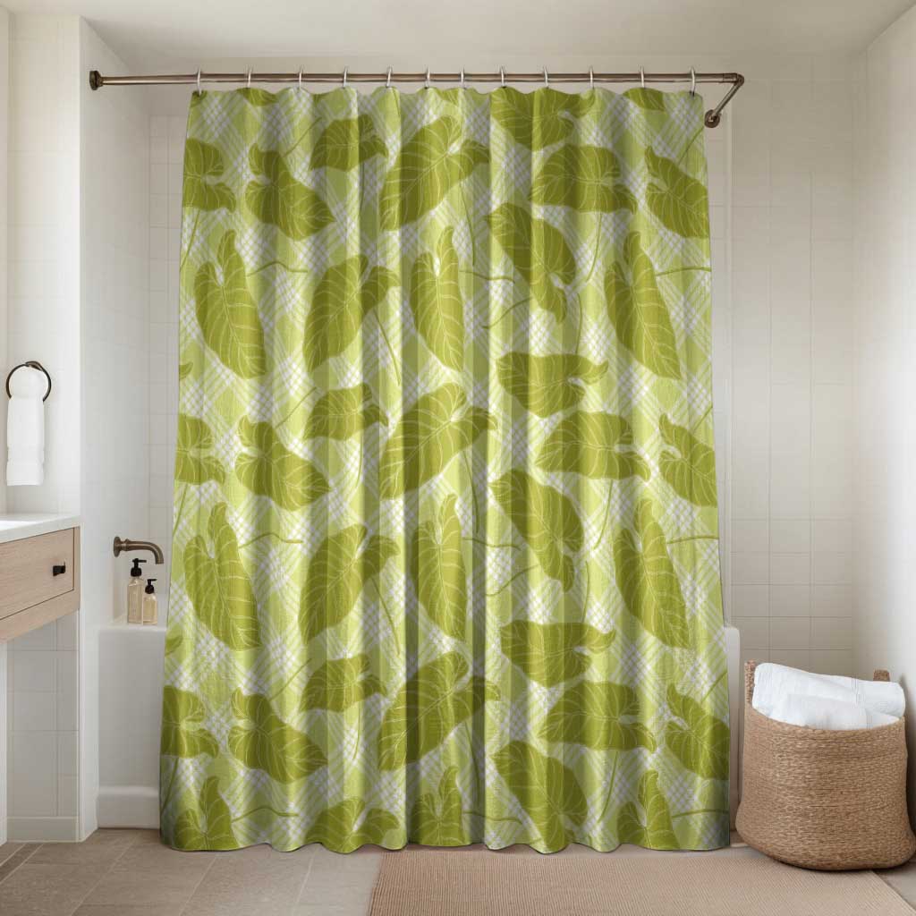 Lime Green Hawaii Kalo Palaka Motifs Bathroom Set Hawaiian Taro Leaves Elegant Vibes LT14 Shower Curtain Only Lime Green - Polynesian Pride