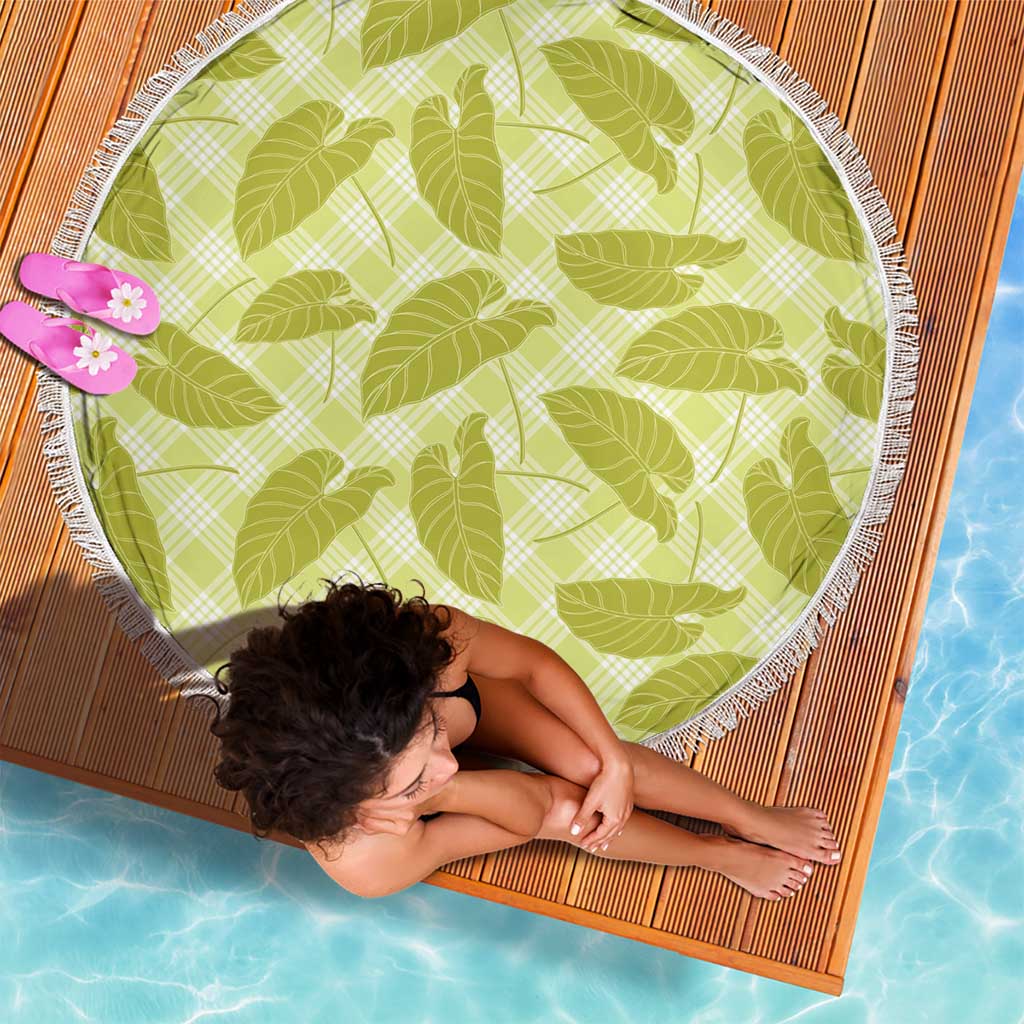 Lime Green Hawaii Kalo Palaka Motifs Beach Blanket Hawaiian Taro Leaves Elegant Vibes - Polynesian Pride