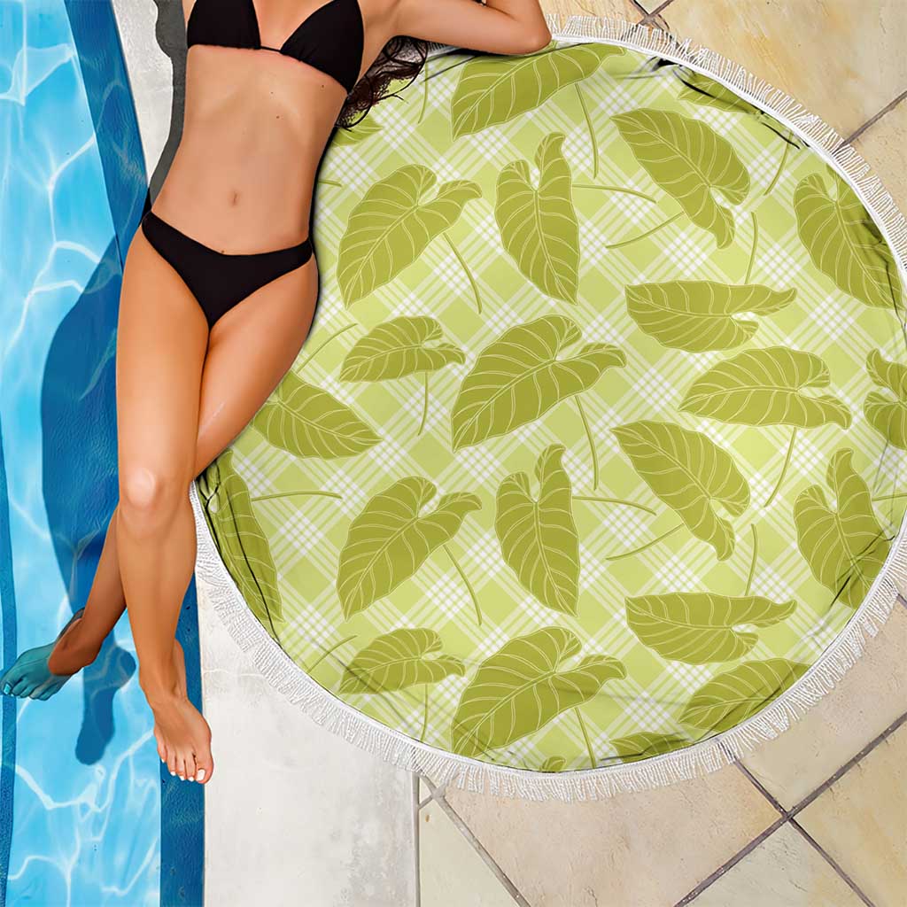 Lime Green Hawaii Kalo Palaka Motifs Beach Blanket Hawaiian Taro Leaves Elegant Vibes - Polynesian Pride